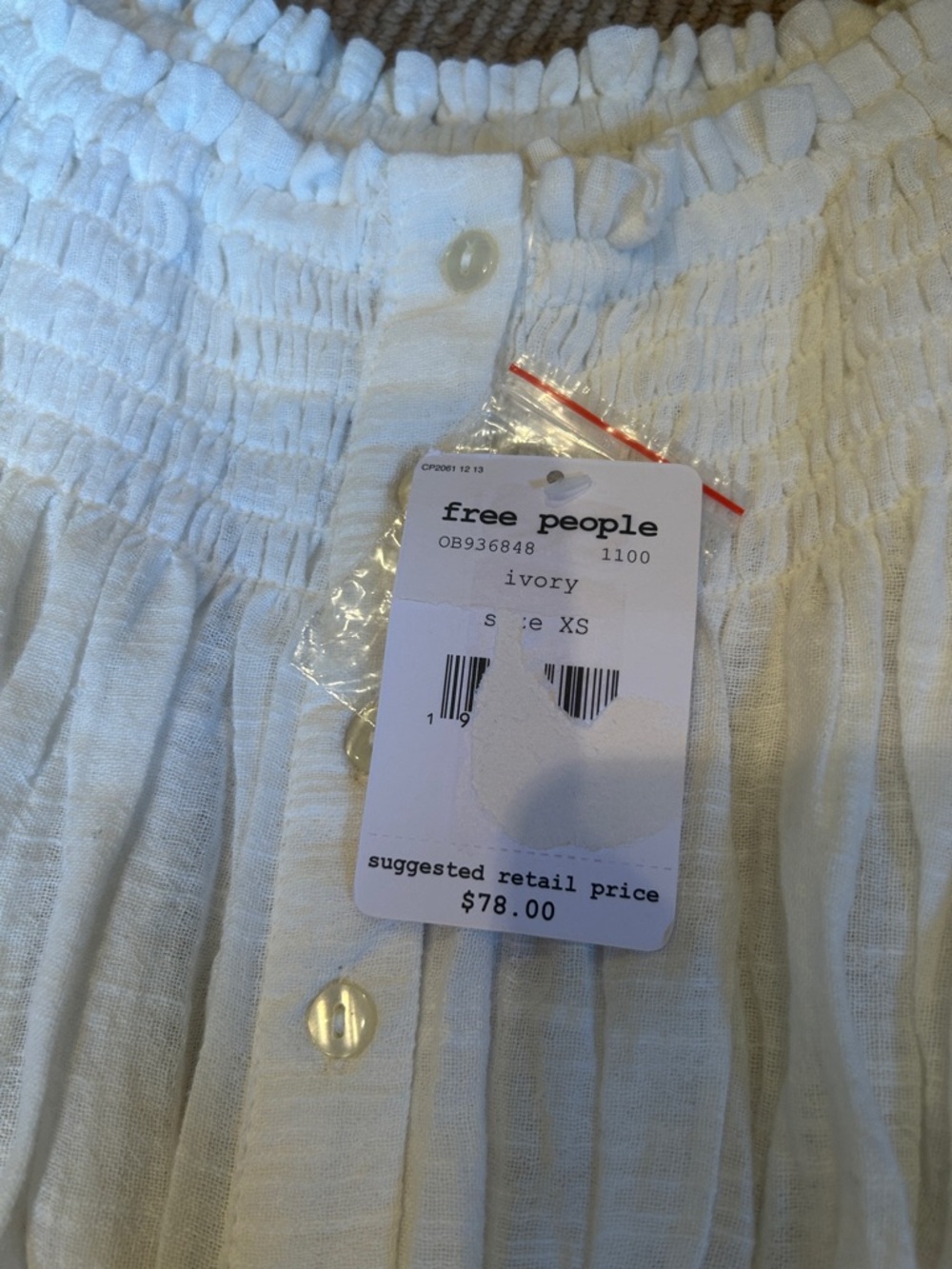 NWT Free People dancing till dawn White Off-the-Shoulder Cropped  blouse XS or S - Picture 6 of 11